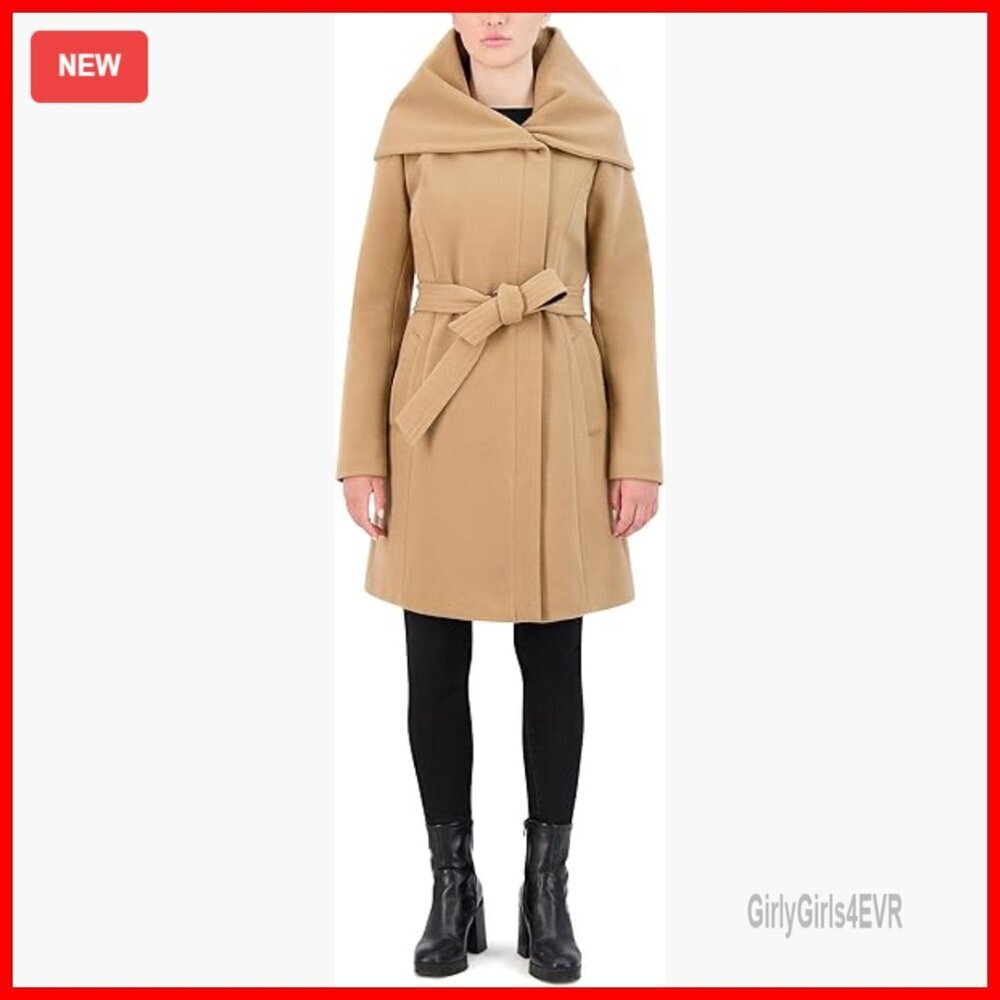 Women's Asymmetric Belted Wool Coat, Zip Front, Soft Twill, Year-Round